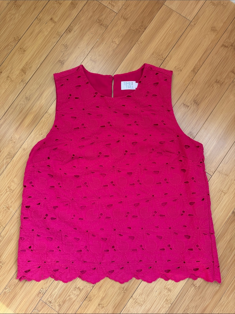 Time and Tru Hot Pink Eyelet Lace Sleeveless Camisole